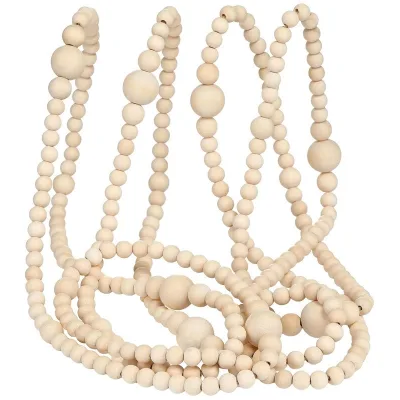 Christmas Wooden Beads Xmas Bead Garland Round Craft Garland Farmhouse Vintage Wooden Beads for Christmas Decoration Supplies