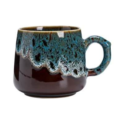 Restaurant Ceramic Ceramics Wholesale Reactive Glaze Ceramic Coffee Mug Vintage Striped Stoneware Cup Dishwasher Safe