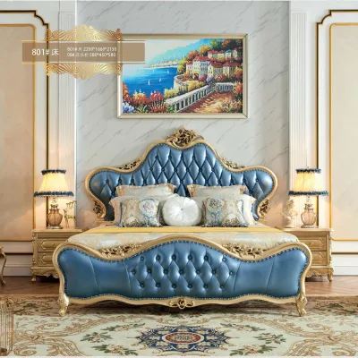 Dubai Luxury Design Style Bedroom Furniture - Nordic Design Vintage Bed Frame, Solid Wood Wardrobe, High-End Hotel Design