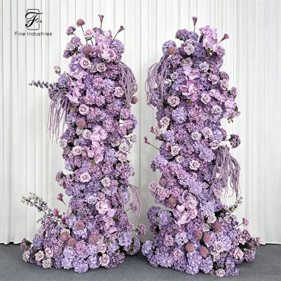 Full Purple Hydrangea Rose Floral Pillar Outdoor Garden Wedding Decor