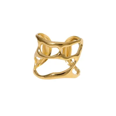 Cross-border European and American Stainless Steel Ring Irregular Hollow Index Finger Ring Fashion Design Sense of Open Ring