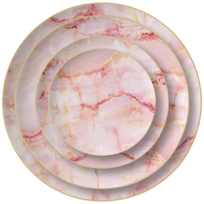 Wholesale Luxury Pink Christmas Wedding Dinner Dessert Cake Plate Sets Bone China Home Decoration Dinnerware