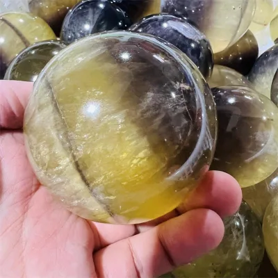 Wholesale natural medium size crystal ball healing yellow fluorite crystal sphere for gifts decoration