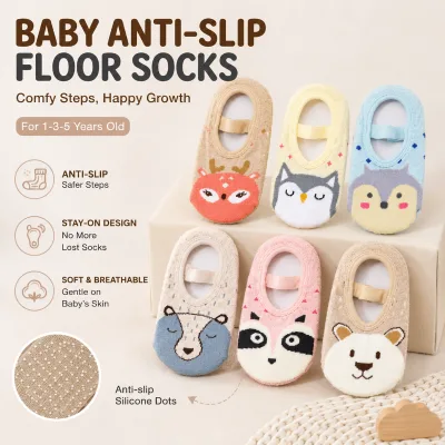 Custom Baby Anti Slip Floor Socks Kids Cartoon Grip Socks Stay on Toddler Walking Socks Soft Cotton Non Skid Socks OEM ODM