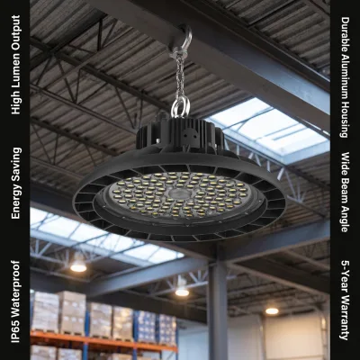 For High Bay Light 150W 30000lm 5700K IP65 150lm/W AC100-277V SMD3030 Chip PC Warehouse Stadium Workshop 5 Year Warranty