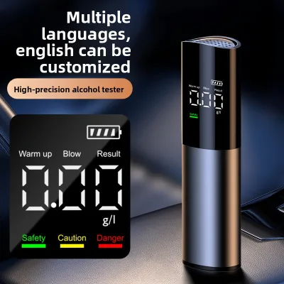 Alcohol Tester High Precision Blow Type Drunk Driving Measuring Instrument Alloy Portable Charging Detector English Model J1
