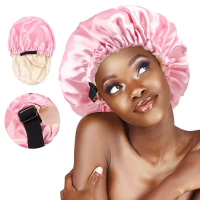 Double-layer Satin Invisible Flat Adjustment Buckle Solid Color Double-Sided Sleep Shower Cap Four Seasons Unisex