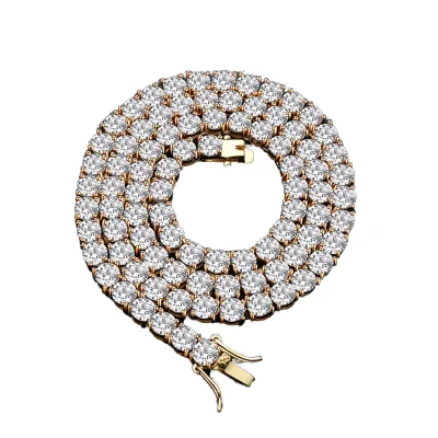 Hip Hop Brass Crystal Cubic Zirconia Tennis Choker Chain Iced Out Diamond Tennis Chain CZ Tennis Necklace for Party or Gift