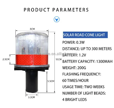 Solar Warning Light 60Times/Min Flicker LED Solar Beacon Light Auto Night Sensor for Road Construction Barrier Safety Warning