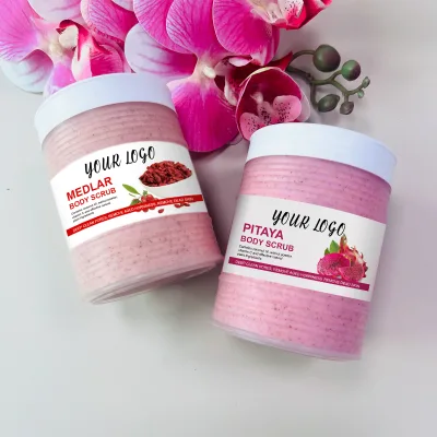 Private Label Hot Sale Wholesale 300G Scrub Natural Whitening Brightening Exfoliating Pitaya Medlar Body Scrub for All Skin Type