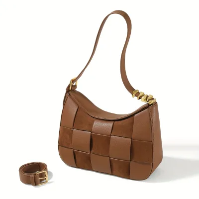 Fashion Plaid Pattern Waterproof Crossbody Women Underarm Leather Woven Shoulder Bag