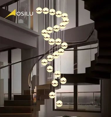2024 New Creative Revolving Long Chandelier for Duplex Villa Stair & Loft Round Ball Magic Bean Lamp Elegant Pendant Lights