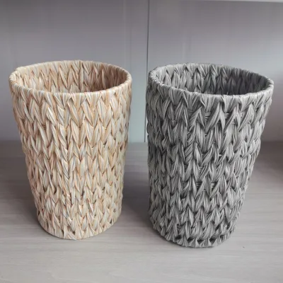 Handmade Rattan Trash Can Large-Capacity Storage Creative Anti-Rattan Waste Basket for Home Kitchen Living Room