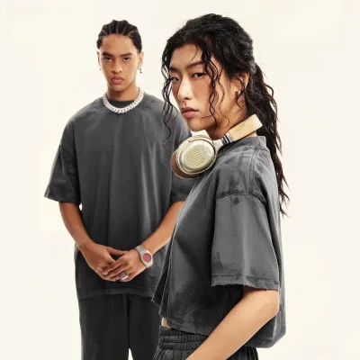 Couple Wear 2024 Summer Dirty Dyeing Craft Casual Solid Color T-shirts and Pants Men's and Women's Set