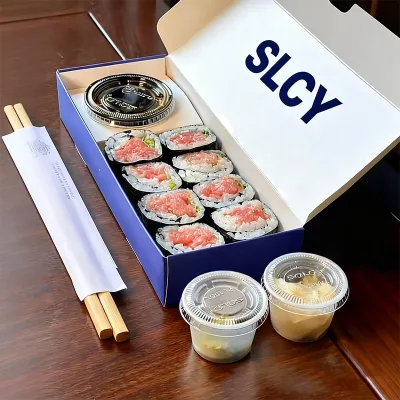 Custom logo Food Grade Japanese Sushi Trays Box for Takeout Fast Food Snack Disposable Packaging Paper Box with Divider