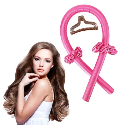 Tiktok No Heat Hair Curler 4pcs Set Live Streaming Hot Sell Satin Hair Roller Foam Filler Hair Claw