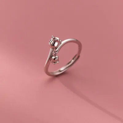 INS Luxury S925 Silver Flower Ring Platinum Tassel Lily of the Valley Flower 925 Sterling Silver Open Adjustable Ring for Women