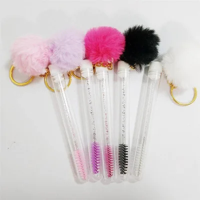 Popular Eyelash Extension Mascara Spoolie Cleaning Brush Disposable Keychain Lash Brush Tube With Free Design Lash Brushes