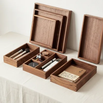 Hot-selling Modern Luxury Black Walnut Solid Wood Storage Souvenir Box Office Desk Decoration Handmade Multi-functional Box