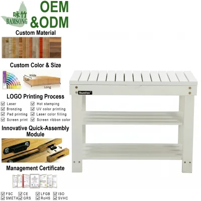 High Quality 2 Tier Bamboo Shoe Rack Bench White Slatted Shower Bench Storage Shoe Bench with Lift Top for Entryway and Bathroom