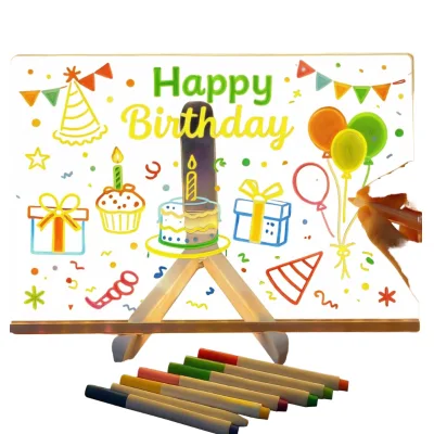 LED Light Acrylic Message Board with Adjustable Stand 7 Color Pens USB Rechargeable Writable & Erasable (30x20cm)