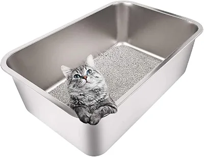 Stainless Steel Cat Litter Box, Metal Cat Toilet , Rustproof and Easy to Clean Cat Litter Pan