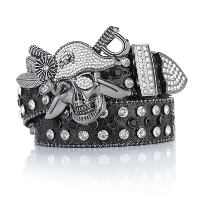 Women's Versatile Rhinestone Full Diamond PU Wide Crystal Belt with Alloy Buckle