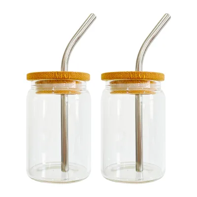 Recyclable clear Frosted Blank Sublimation 3.5oz Mini Shot Glass Can with Bamboo Lids with Straws