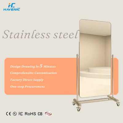 Heavy Duty Wholesale Salon Large Size Moveable Wheels Free Standing Stainless Steel Metal Arched Full Body Framed Mirror