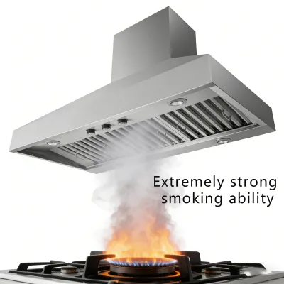 Wall Mounted Range Hood Kitchen Smoke Extractor Carbon Filter Customizable Strong Exhaust Ventilation ETL Certified US Model