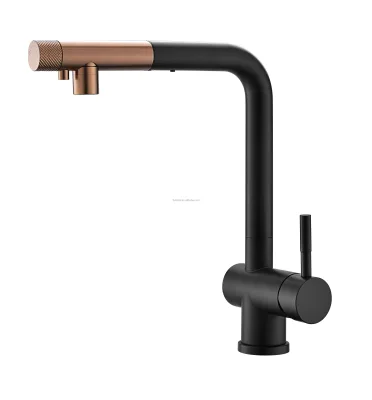 Hot Selling Rose Gold and Gun Grey Pull-Out Kitchen Mixer Tap Dual Spray Modes Independent Filter Water Spout