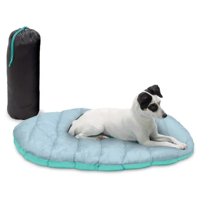 Modern Travel Pillow Dog Bed Foldable Pet Mat Cooling Feature for Summer Outdoor Activity Travel Includes Convenient Storage Bag