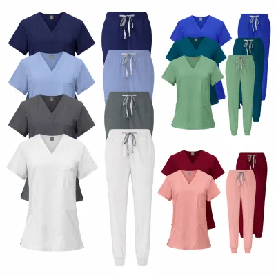 Custom Logo Stretch Spandex Medical Scrubs Set Unisex Comfortable Breathable Nursing Uniform for Hospital Clinic Staff