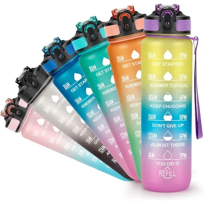 Food Grade BPA Free Plastic Water Drink Bottles With Straw Custom Outdoor Sport Children Gradient Color Water Bottle for Kids