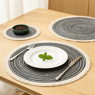 Nordic Round Cotton Placemats with Tassel Edge and Western Placemats Creative Restaurant Tableware