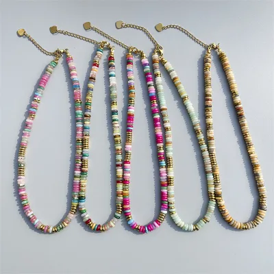Rainbow Color Handmade Dopamine Adjustable Bohemian Bracelet Natural Stone Stackable Layering Beaded Necklace for Women Jewelry