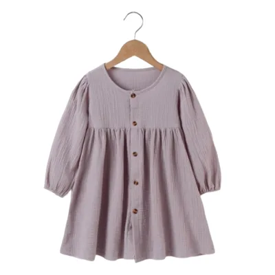 Hot Sale Kids Long Sleeve Dress Girl Breathable Dress Baby Girl Muslin Dresses
