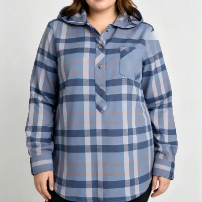 Women's Plaid Button-Down Shirt Collared Long Sleeve Casual Blouse with Chest Pocket V Neck Sweatshirt for Women Pullover Shirts