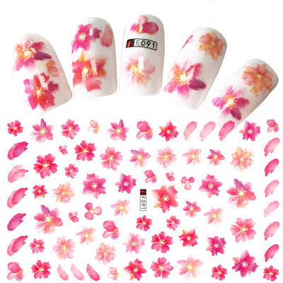 New Style 3d Nail Stickers Sheet Nail  Decorations Peach Blossom Flower Nail Stickers Red Dry Flower  Adhesive Design Decals