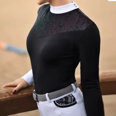 ODM Hores Riding Base Layer Polo Tops Lace and Crystal Stone