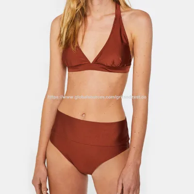 OEM Women's Shiny Solid Color, Shoulder straps accross,high waist, Adjustable Straps, Removable Padding