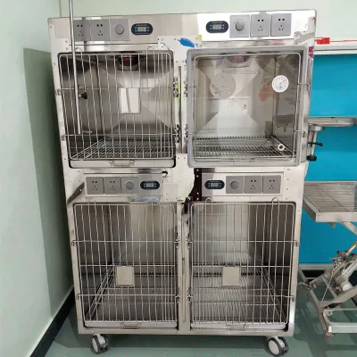 Check the Stainless Steel Veterinary Cage with Low Wheels, Lockable and Detachable Trays Inside and Outside the Cage