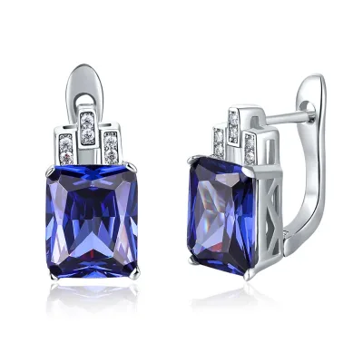 Fancy 925 Silver CZ Square Hoop Earrings For Party Girls