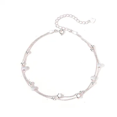 New Star Double-layer Bohemian Rhodium Sterling Silver Anklet Girls' Light Luxury Simple Niche Best Friends Gift Foot Jewelry