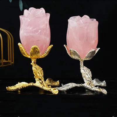New Arrivals Healing Stone Hand Carved Gemstone Natural Rose Quartz Roses Flower