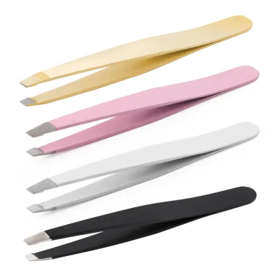 7 Days Customized logo Diagonal Eyebrow Pliers Stainless Steel Black Slanted Eyebrow Tweezers