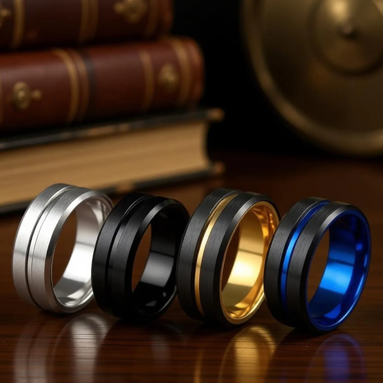 Wholesale Trendy Men & Women Black Rhodium Plated Stainless Steel Wedding Engagement Rings for Gift and Party