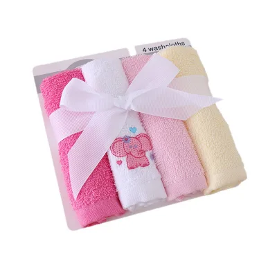 OEM Custom 100% Cotton Baby Washcloth Set 25x25cm Soft Absorbent Embroidered Kids Face Towel Cartoon Hand Towel Gift Set