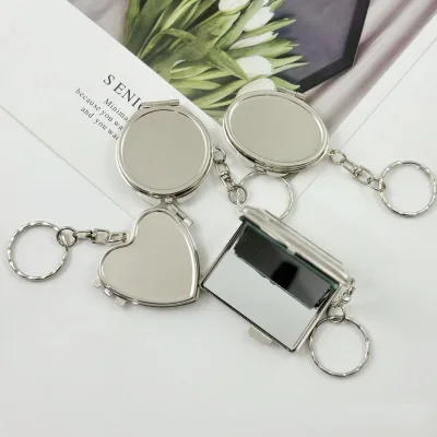 Zinc Alloy Mirror Keychain Photo-Attachable Double-Sided Photo Frame Pendant Individually Packaged Small Gift for Photo Studio