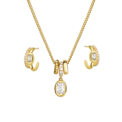 Gemnel 925 Silver Bezel Baguette CZ Jewelry Set Twisted Interlock Charm Spacer Bead Necklace Hoops Modern Minimalist Jewelry
